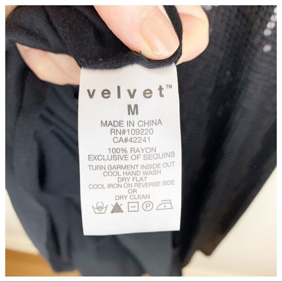 VELVET Black Sequined Cap Sleeve V-Neck Cocktail Dress M‎ - Picture 13 of 14